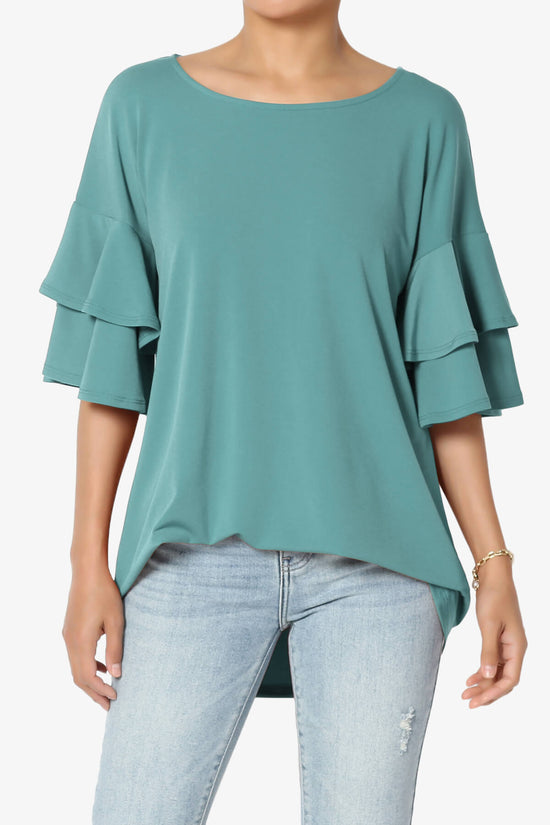 Omere Tiered Bell Sleeve Blouse DUSTY TEAL_1