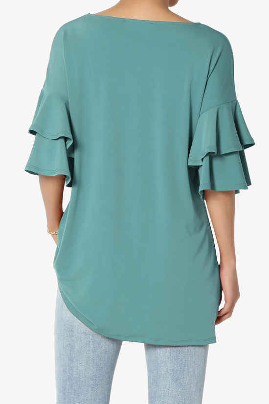 Load image into Gallery viewer, Omere Tiered Bell Sleeve Blouse DUSTY TEAL_2
