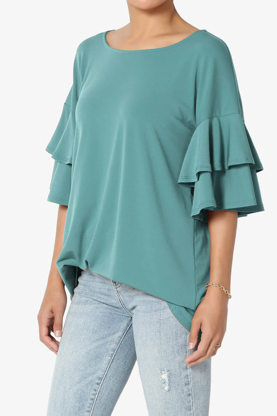 Load image into Gallery viewer, Omere Tiered Bell Sleeve Blouse DUSTY TEAL_3
