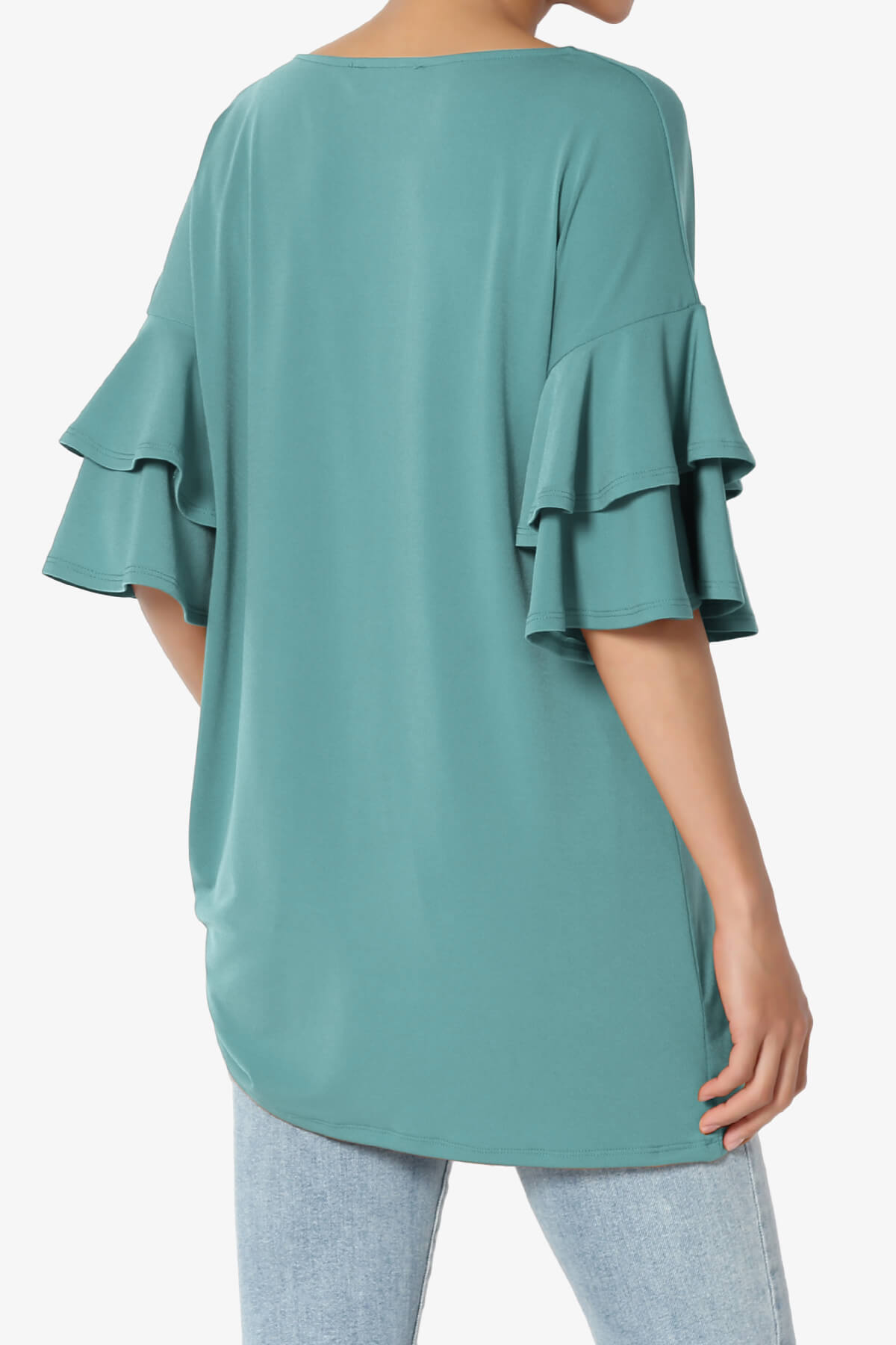 Omere Tiered Bell Sleeve Blouse DUSTY TEAL_4