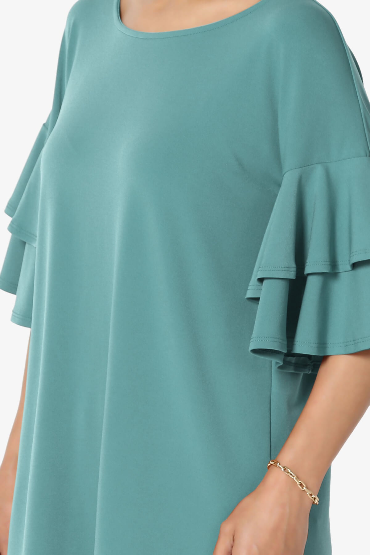 Omere Tiered Bell Sleeve Blouse DUSTY TEAL_5