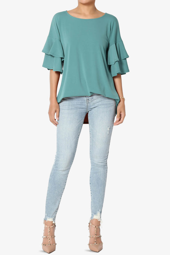 Omere Tiered Bell Sleeve Blouse DUSTY TEAL_6