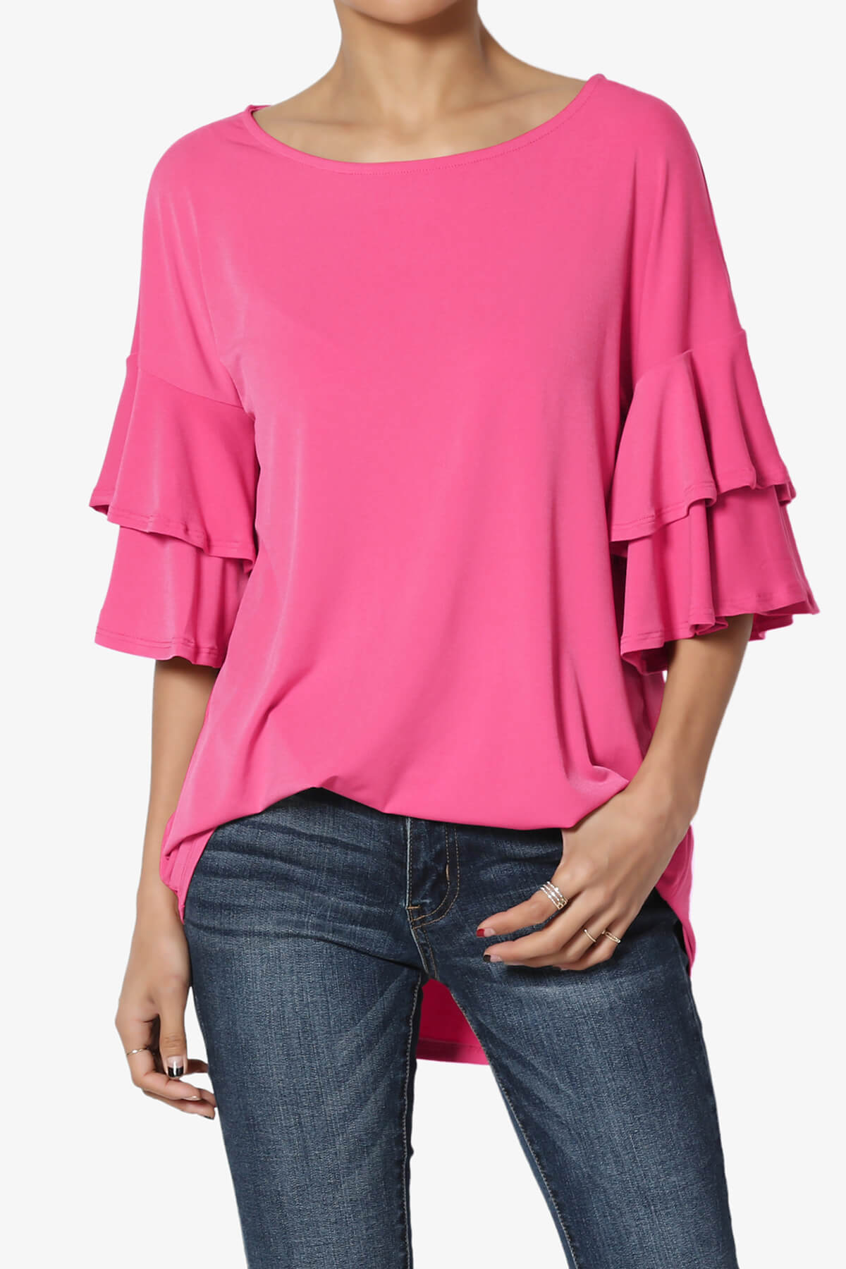 Omere Tiered Bell Sleeve Blouse FUCHSIA_1