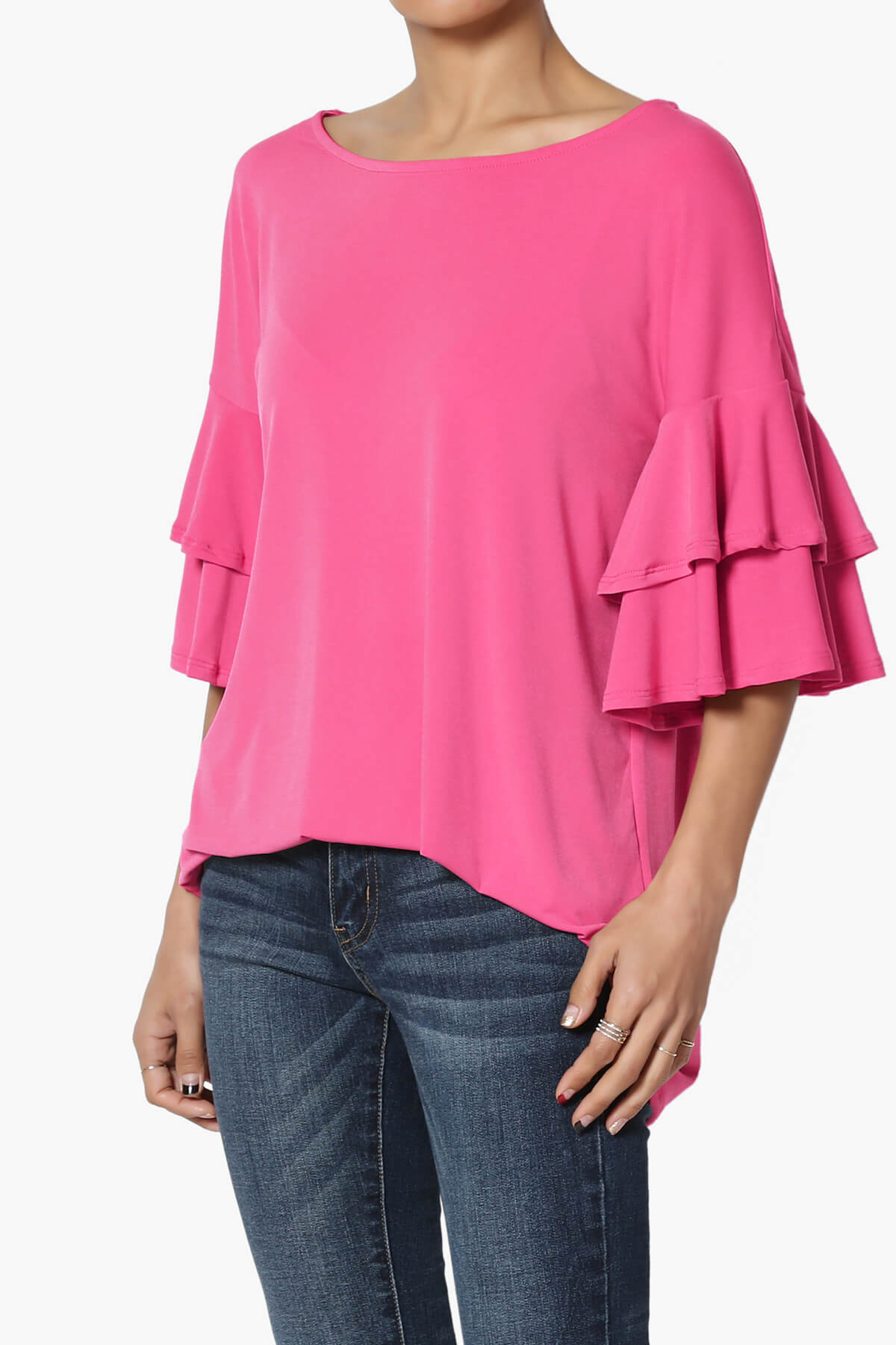 Omere Tiered Bell Sleeve Blouse FUCHSIA_3