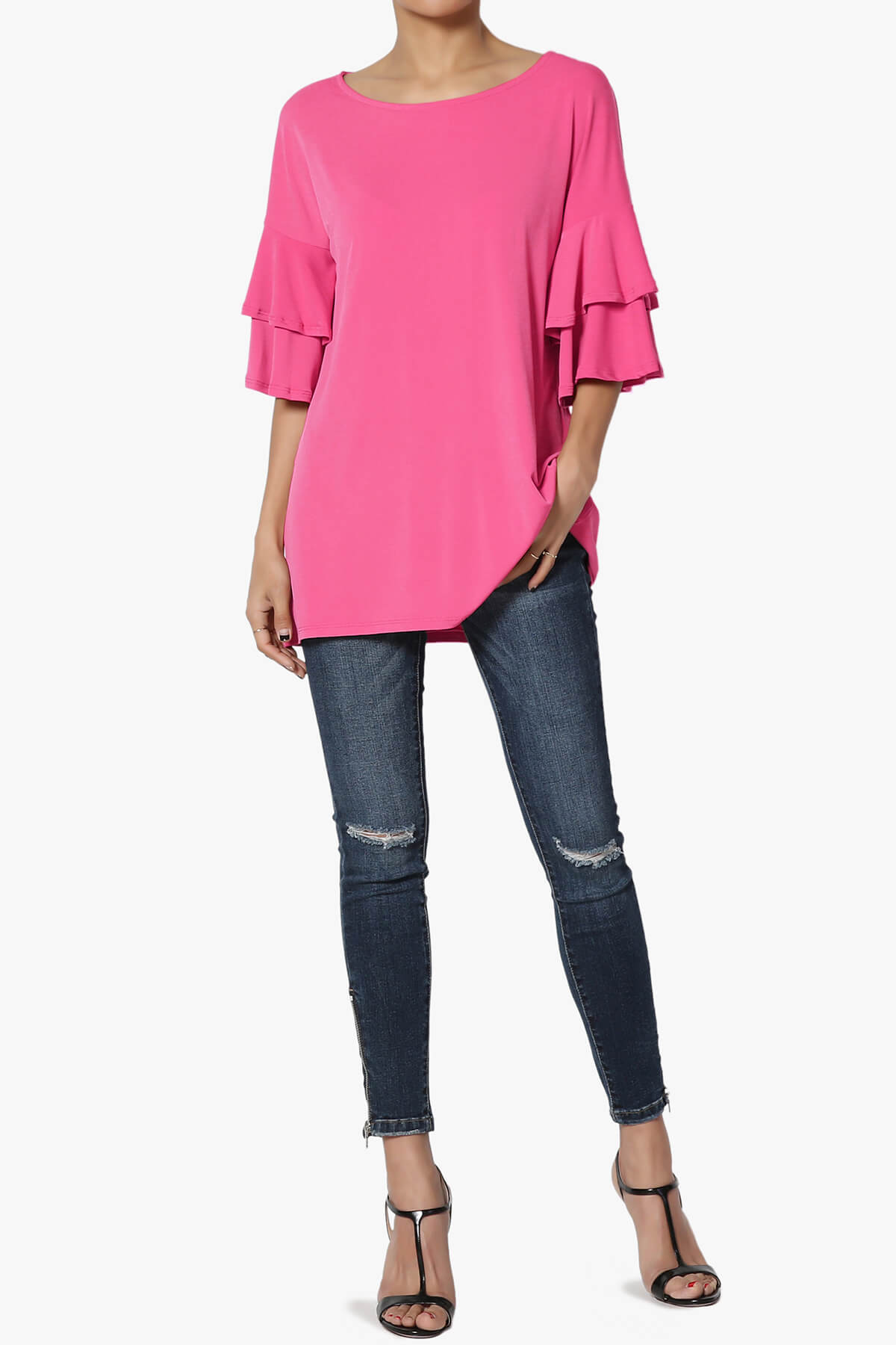 Omere Tiered Bell Sleeve Blouse FUCHSIA_6