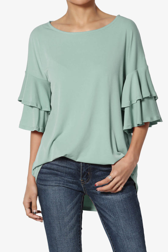 Omere Tiered Bell Sleeve Blouse LIGHT GREEN_1