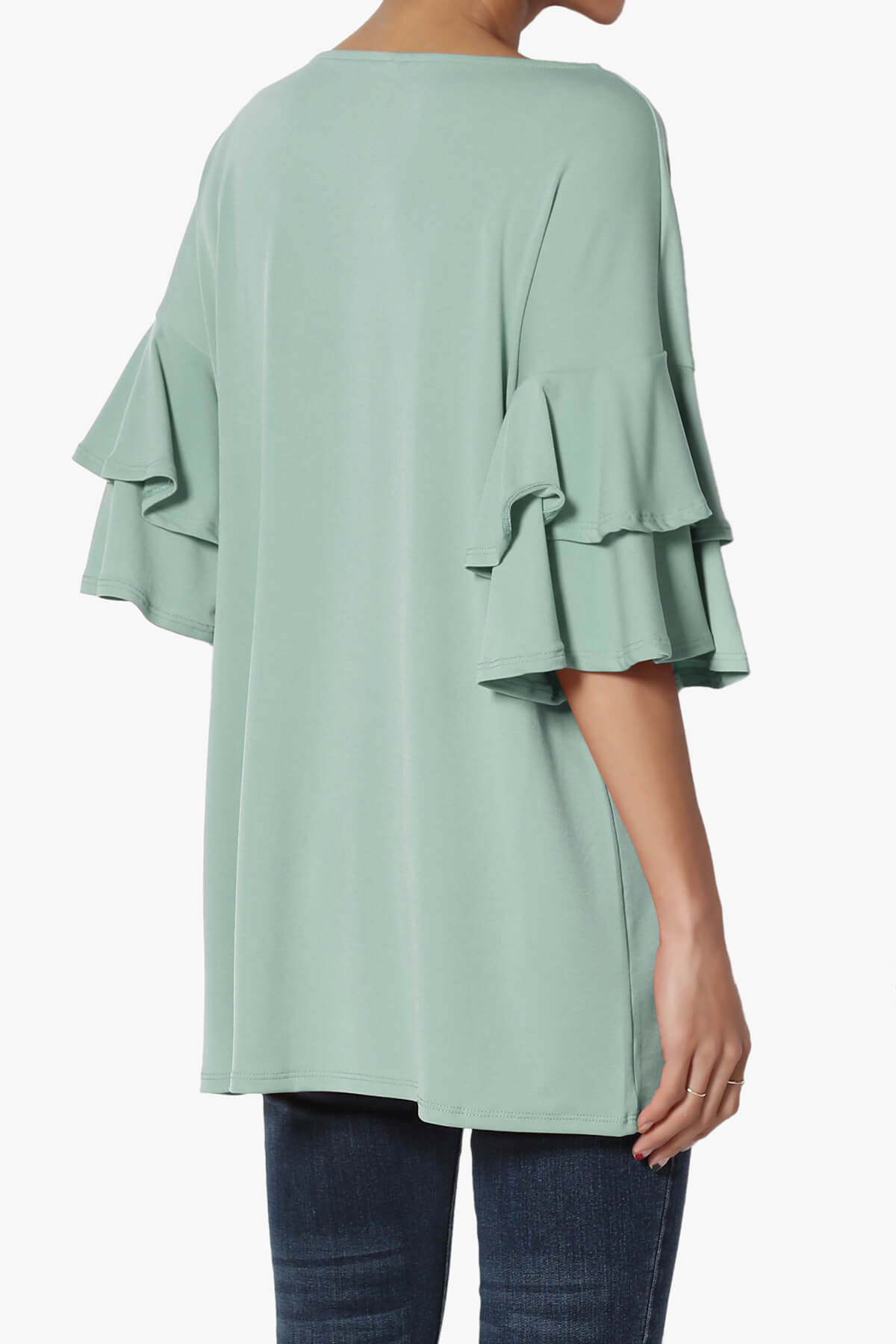 Load image into Gallery viewer, Omere Tiered Bell Sleeve Blouse LIGHT GREEN_4
