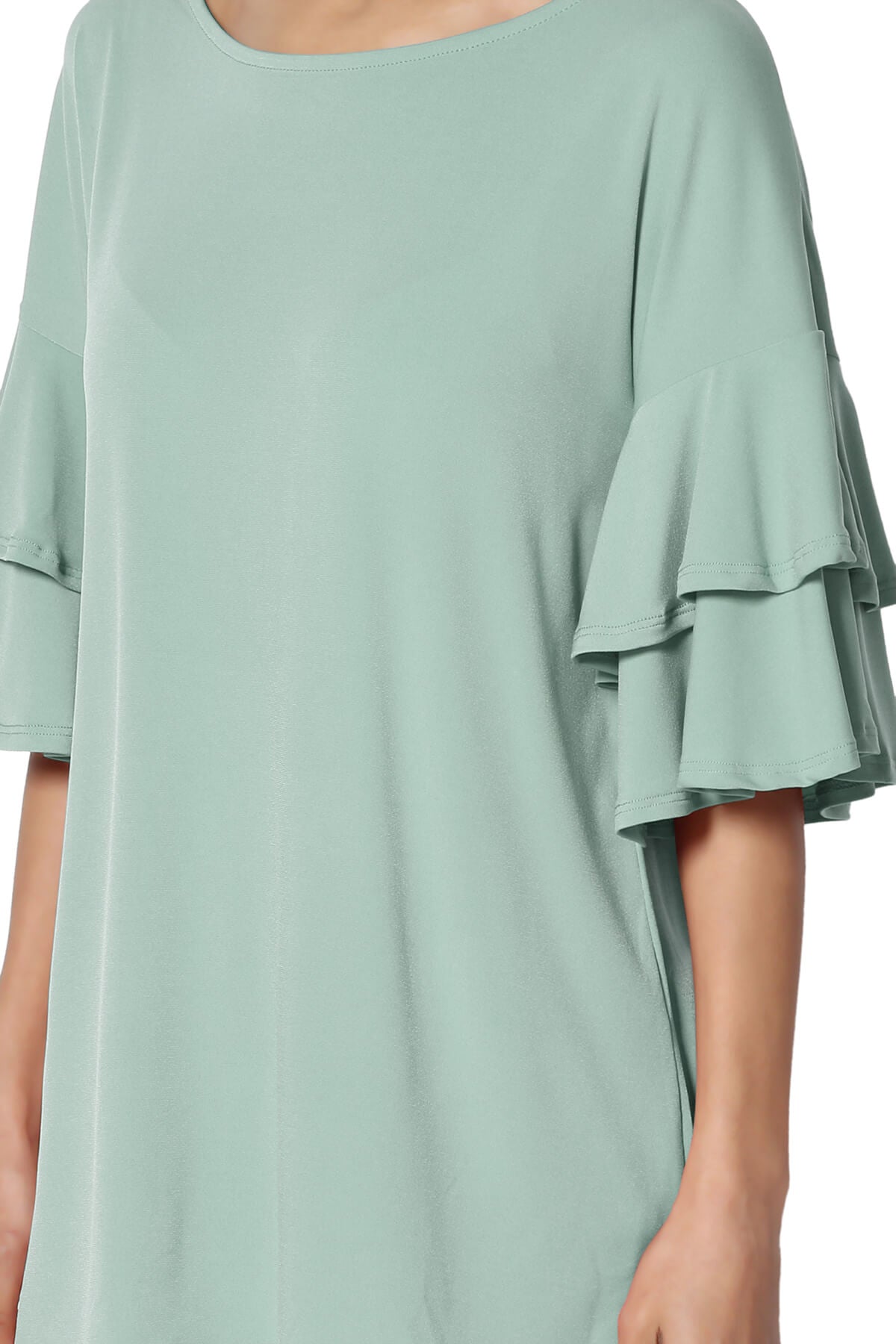 Load image into Gallery viewer, Omere Tiered Bell Sleeve Blouse LIGHT GREEN_5
