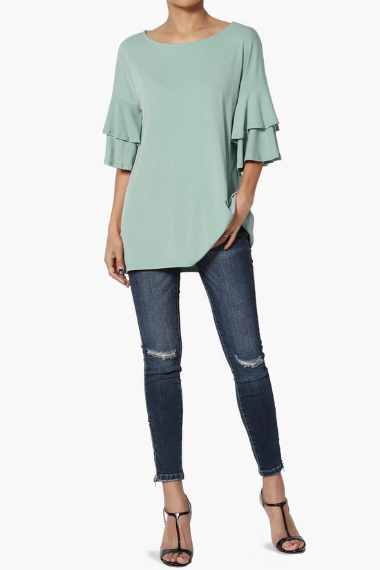 Load image into Gallery viewer, Omere Tiered Bell Sleeve Blouse LIGHT GREEN_6
