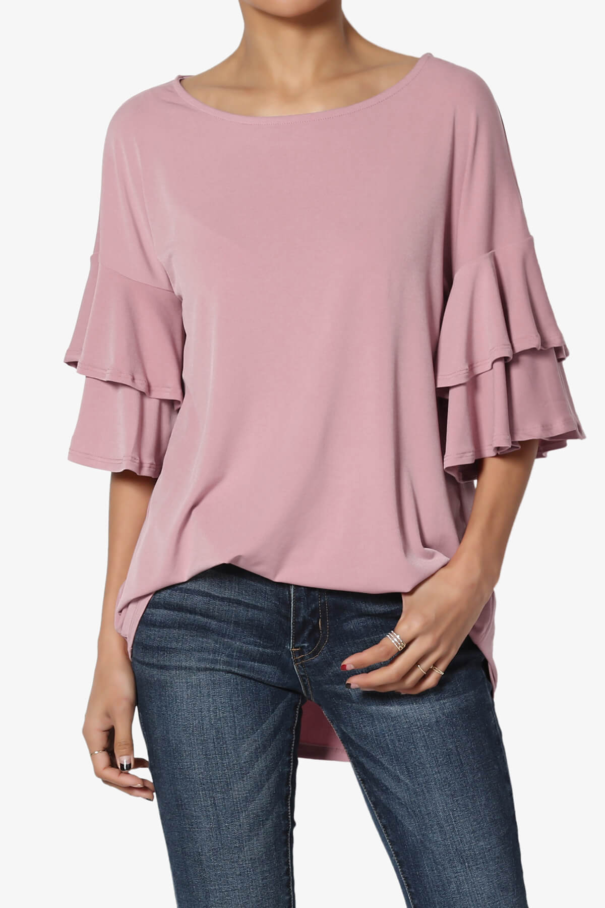 Omere Tiered Bell Sleeve Blouse LIGHT ROSE_1