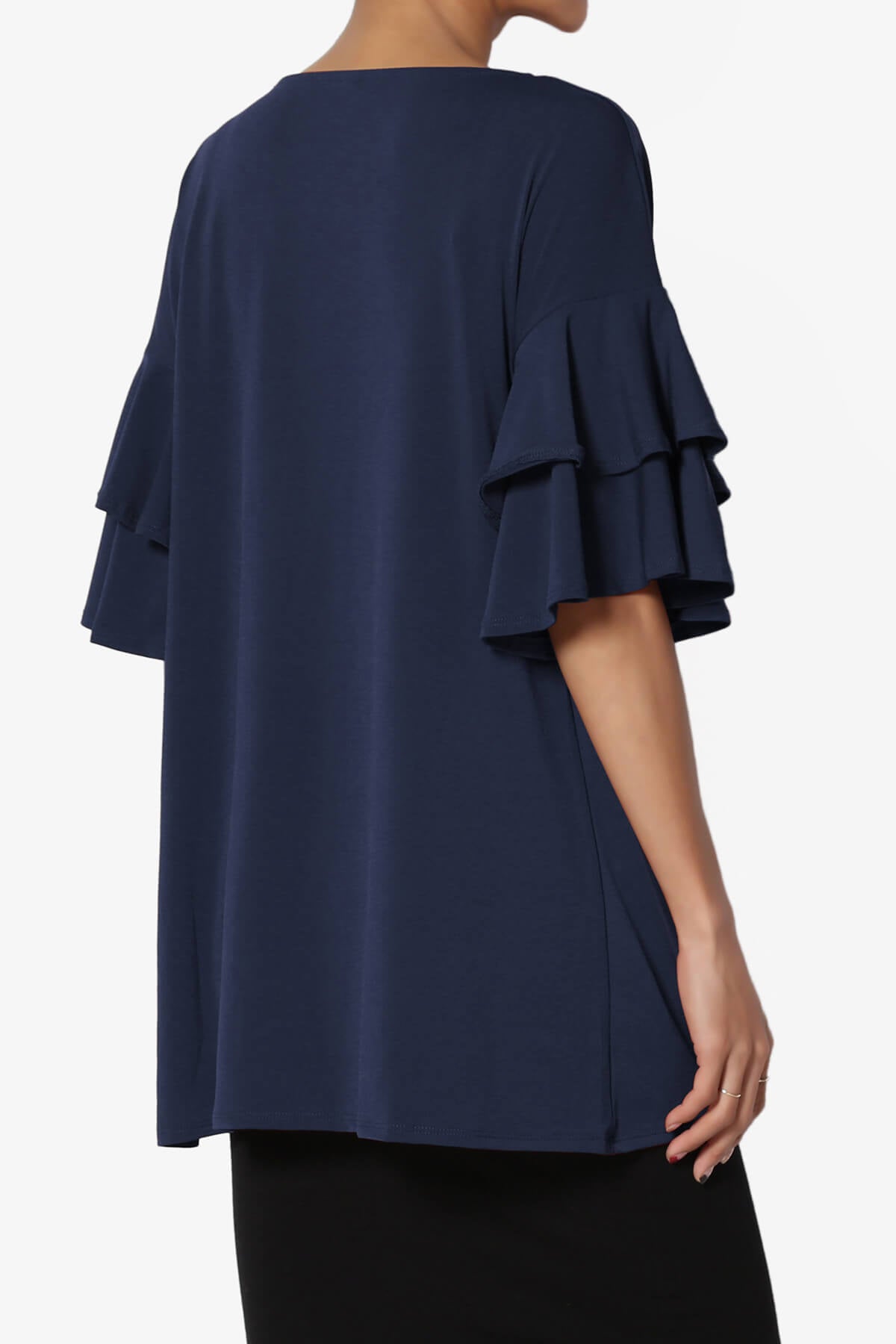 Omere Tiered Bell Sleeve Blouse NAVY_4