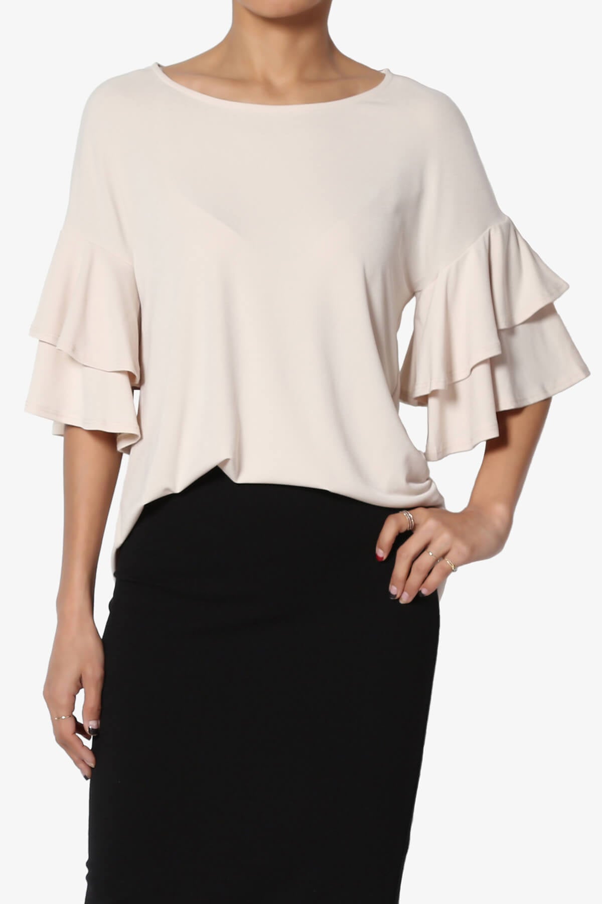 Omere Tiered Bell Sleeve Blouse TAUPE_1