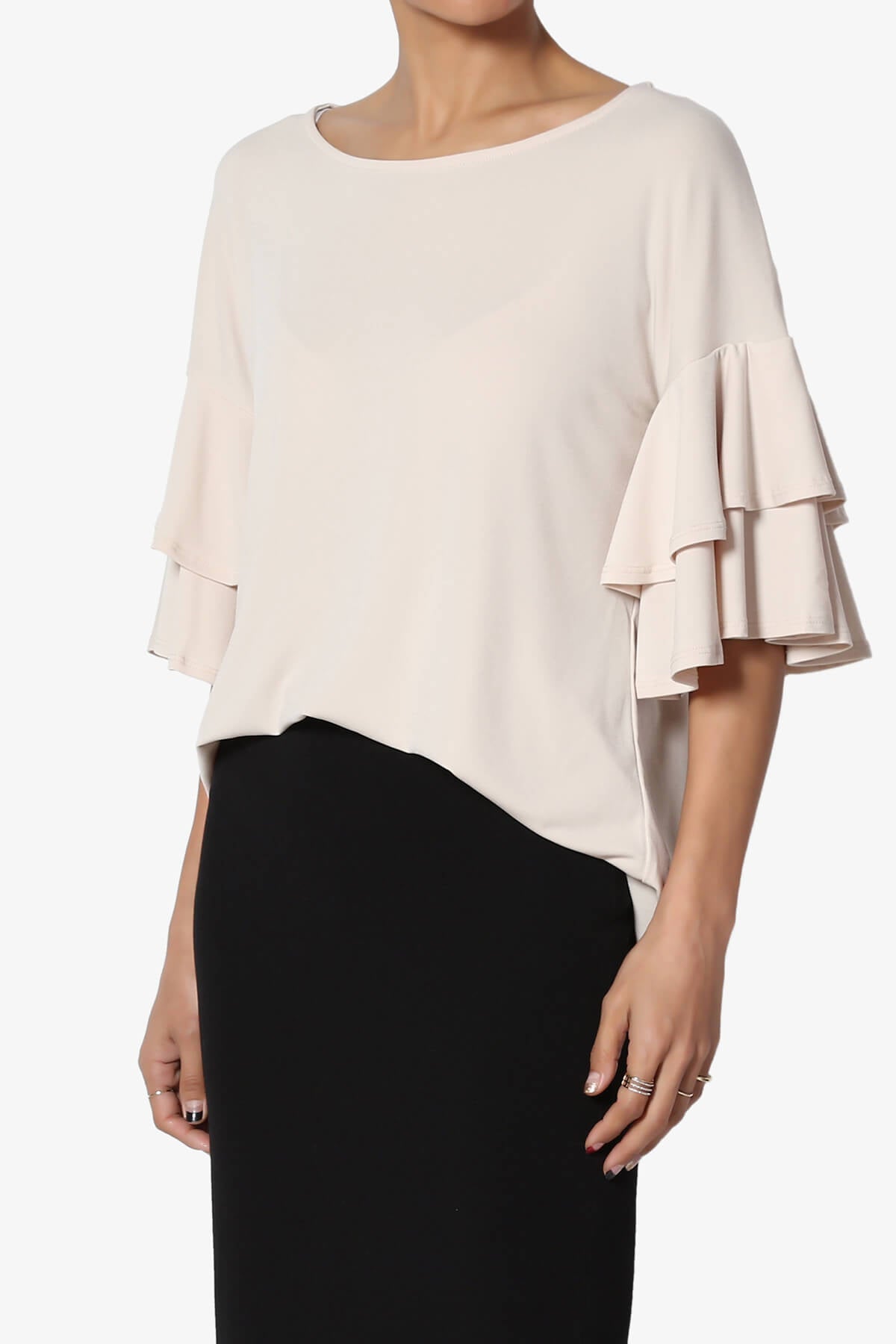 Omere Tiered Bell Sleeve Blouse TAUPE_3
