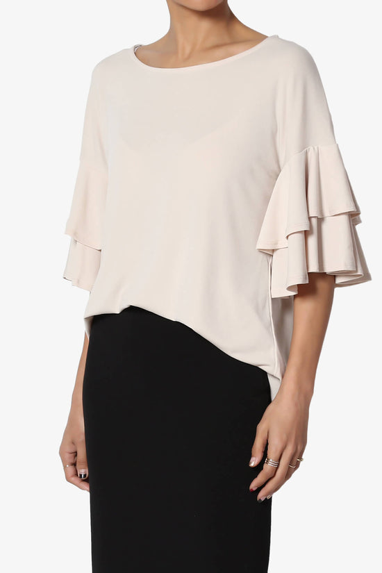 Omere Tiered Bell Sleeve Blouse TAUPE_3