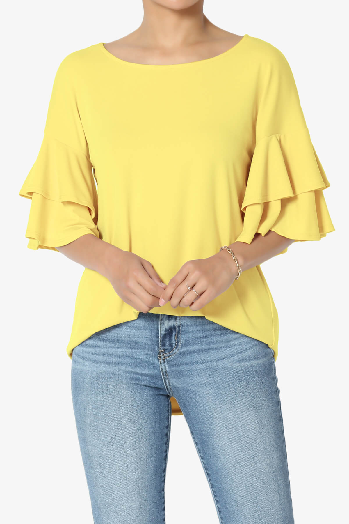 Load image into Gallery viewer, Omere Tiered Bell Sleeve Blouse YELLOW_1
