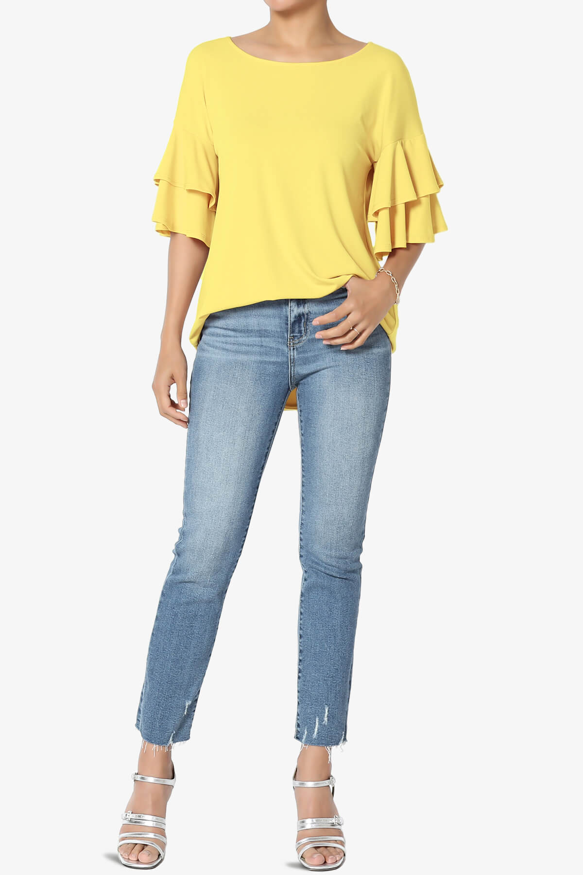 Omere Tiered Bell Sleeve Blouse YELLOW_6