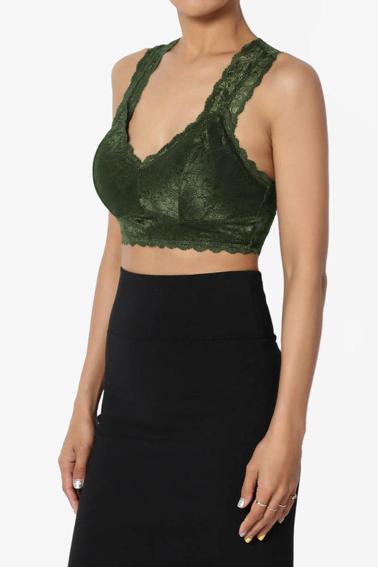 Load image into Gallery viewer, Baja Padded Lace Crop Tank Top ARMY GREEN_3
