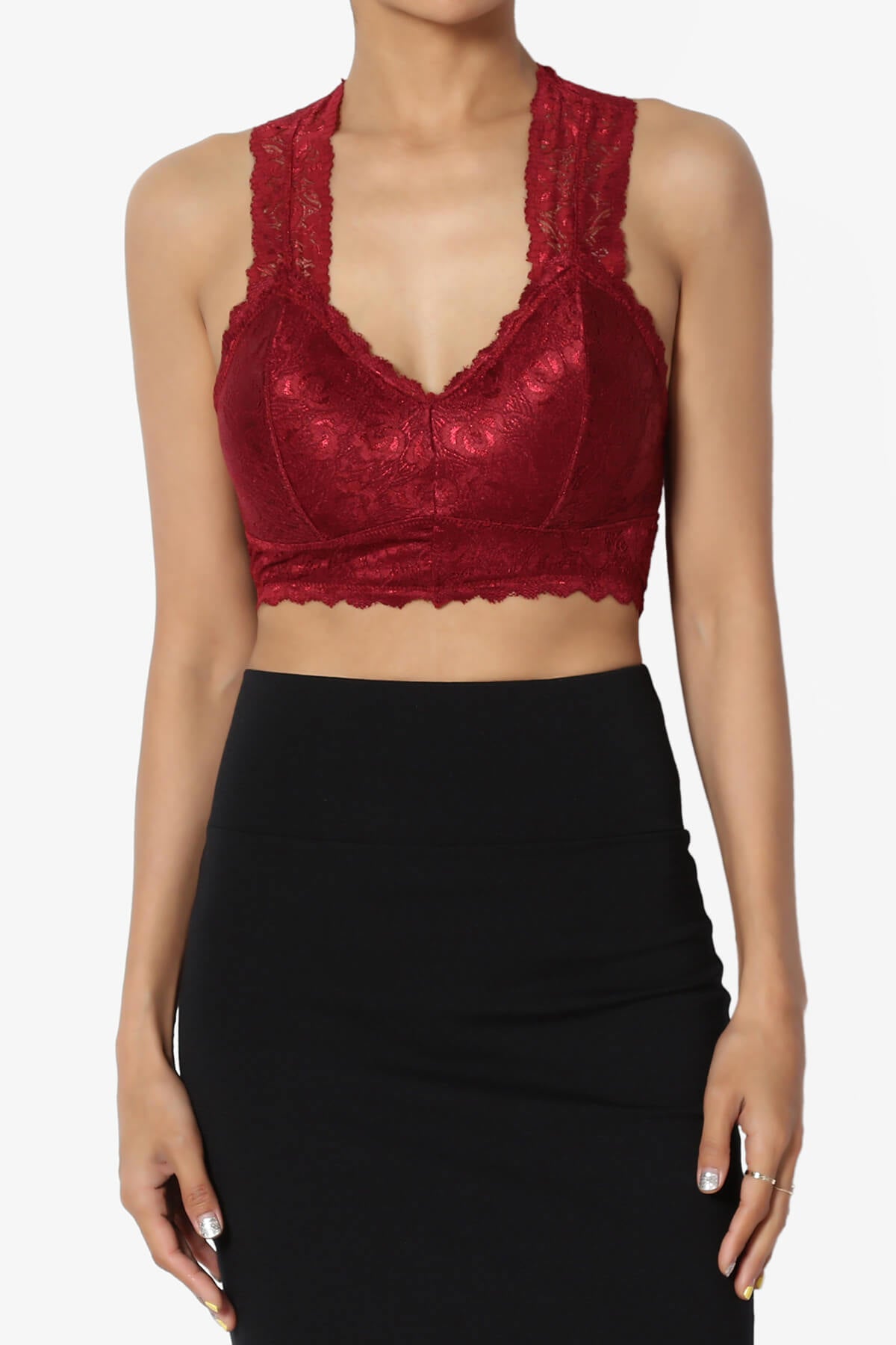 Load image into Gallery viewer, Baja Padded Lace Crop Tank Top BURGUNDY_1
