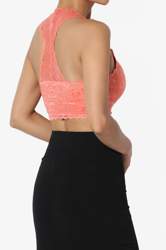 Load image into Gallery viewer, Baja Padded Lace Crop Tank Top CORAL_4
