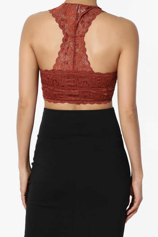 Load image into Gallery viewer, Baja Padded Lace Crop Tank Top DARK RUST_2
