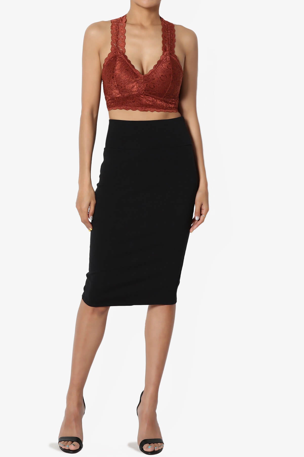 Load image into Gallery viewer, Baja Padded Lace Crop Tank Top DARK RUST_6
