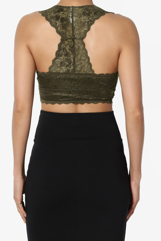 Baja Padded Lace Crop Tank Top OLIVE_2