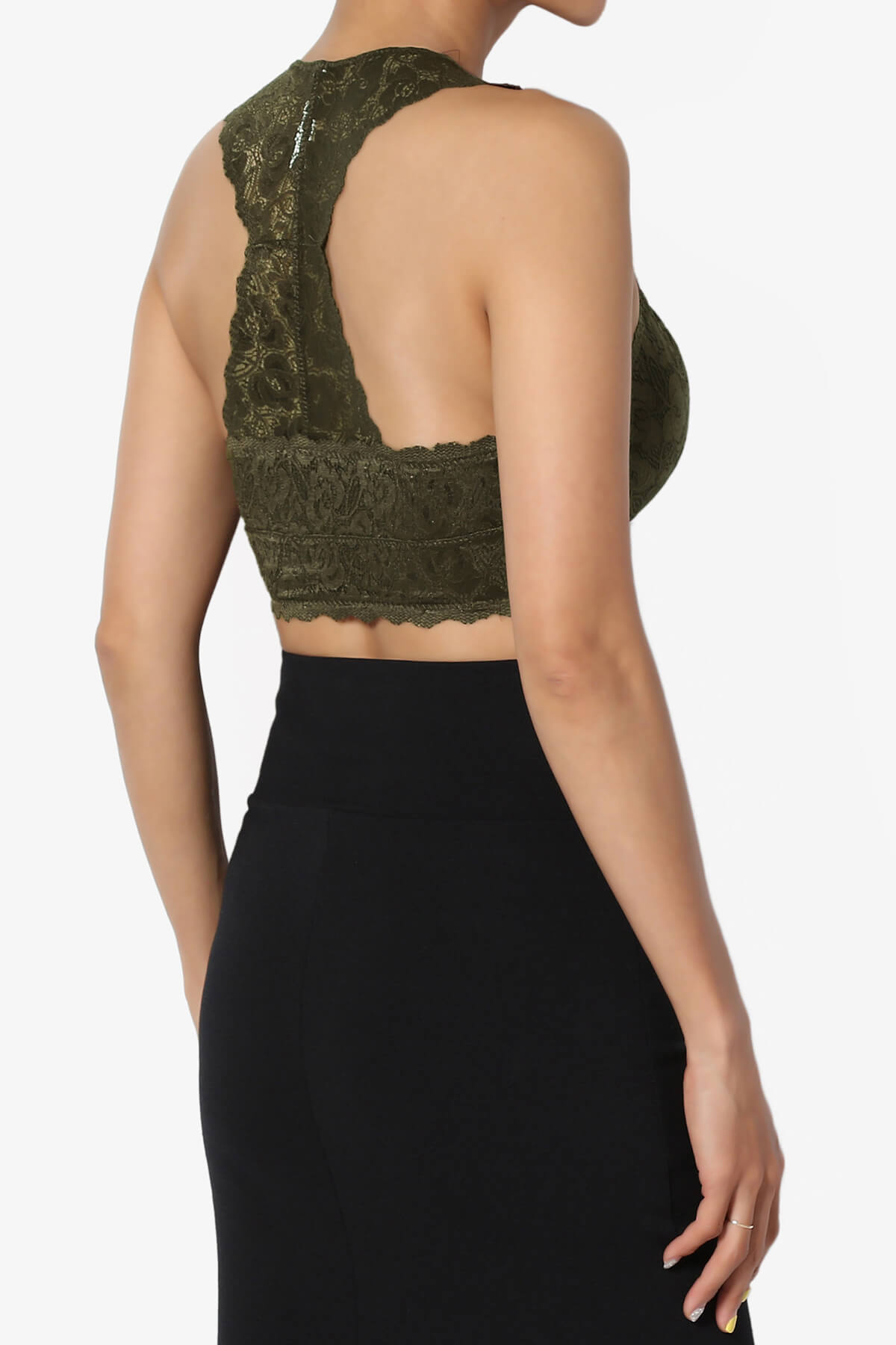 Baja Padded Lace Crop Tank Top OLIVE_4