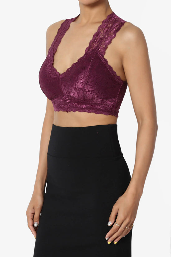 Load image into Gallery viewer, Baja Padded Lace Crop Tank Top PLUM_3
