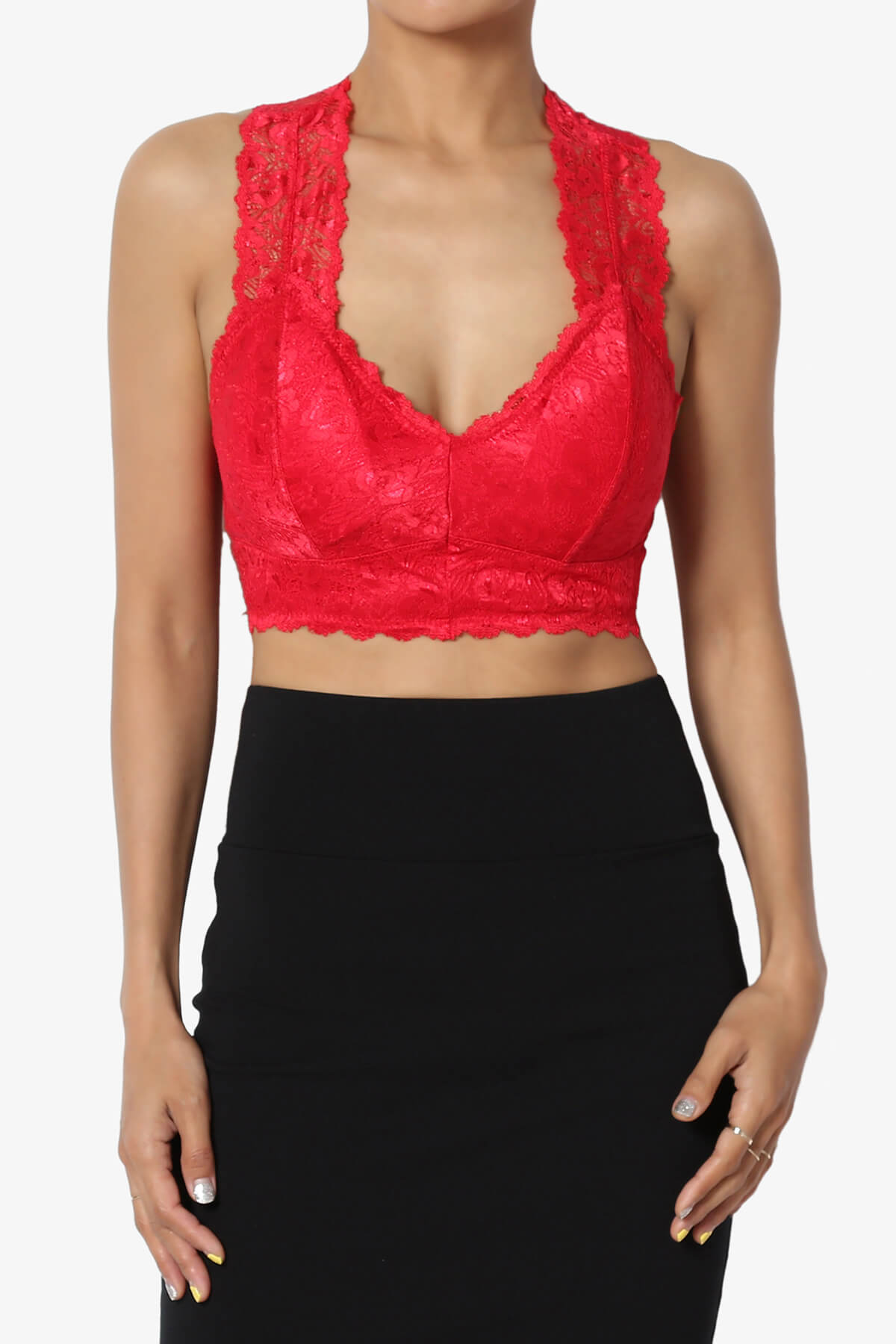 Baja Padded Lace Crop Tank Top RED_1