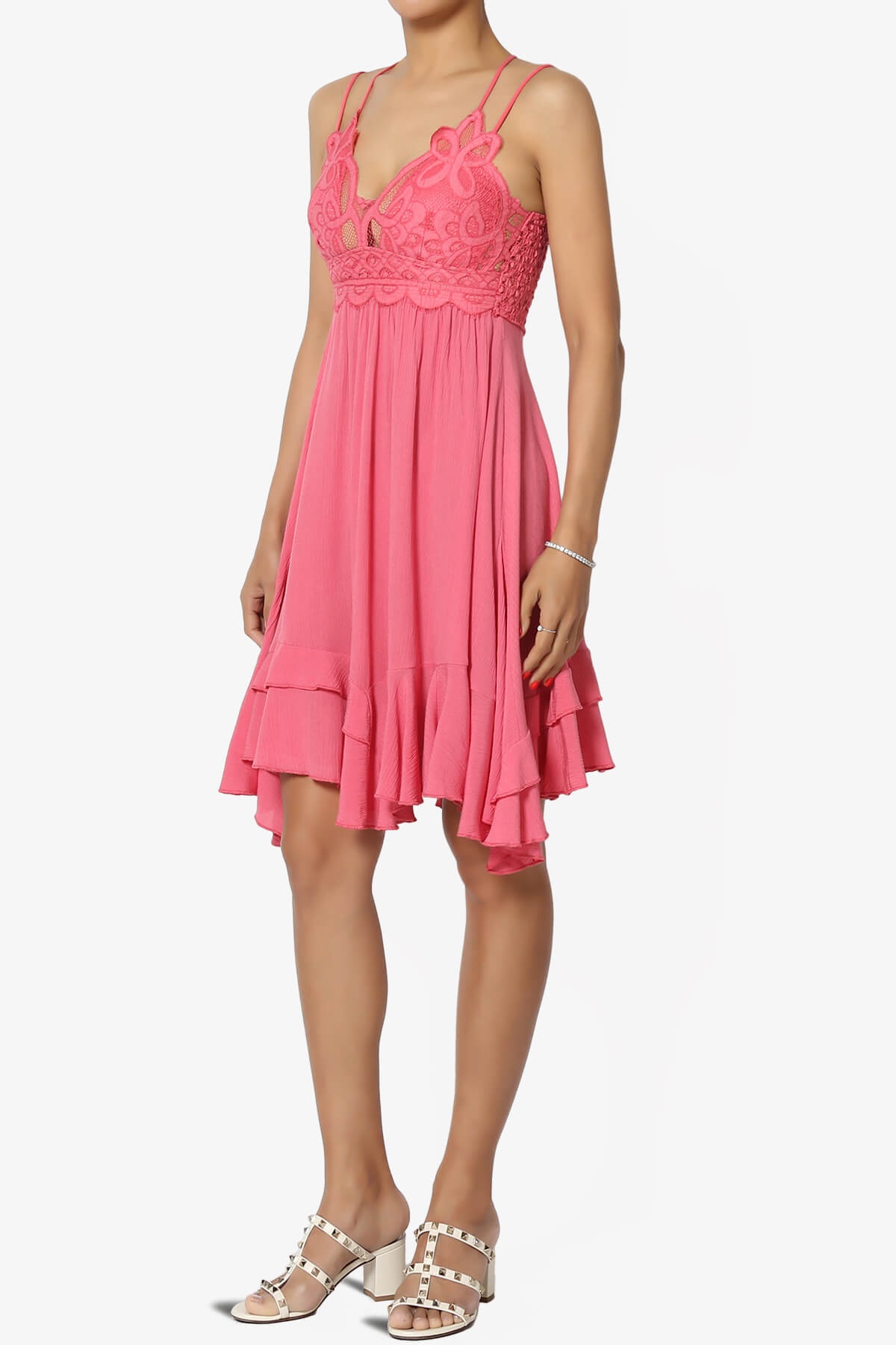 Adella Crochet Ruffle Slip Lace Dress DESERT ROSE_3