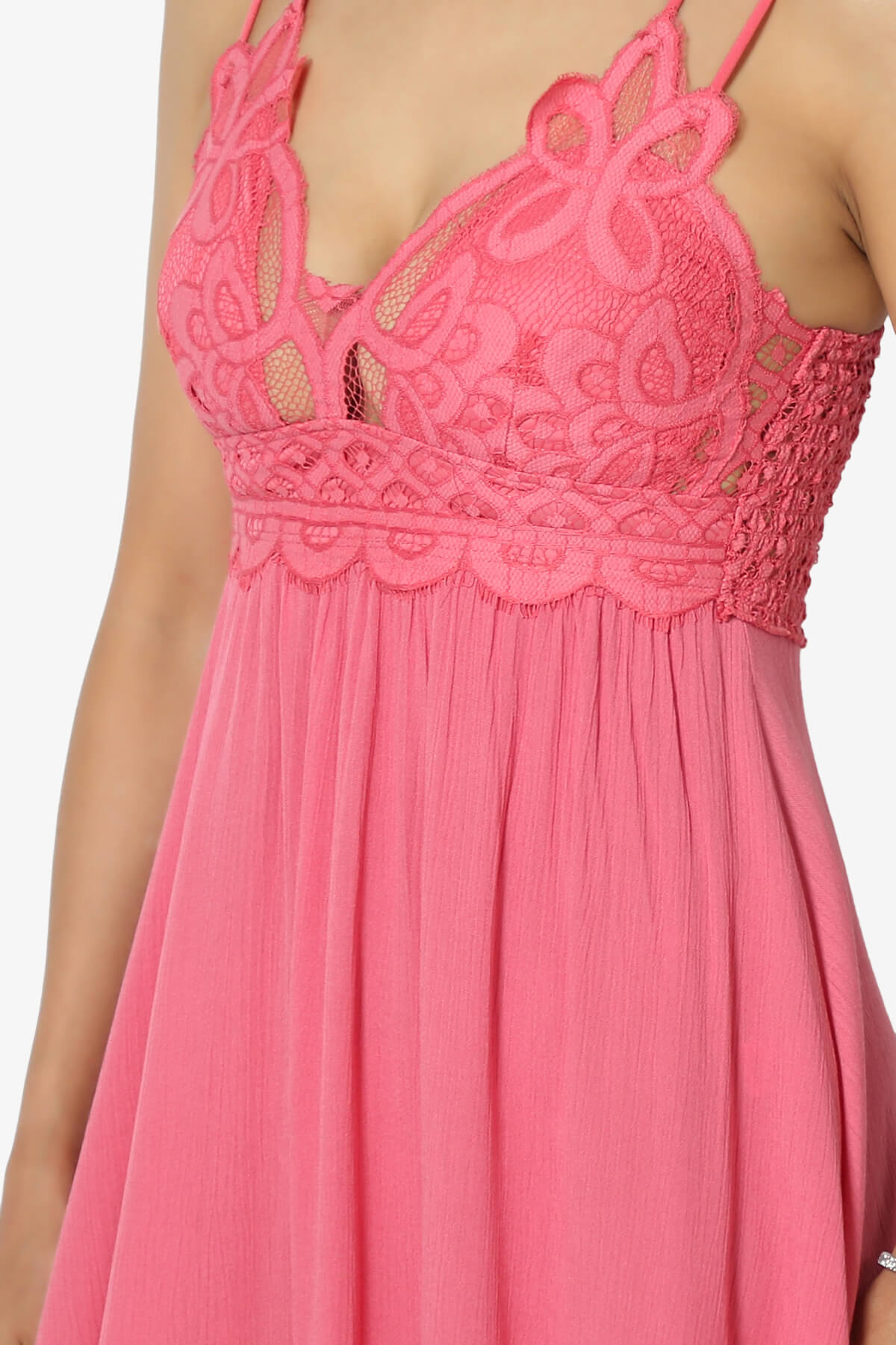 Load image into Gallery viewer, Adella Crochet Ruffle Slip Lace Dress DESERT ROSE_5
