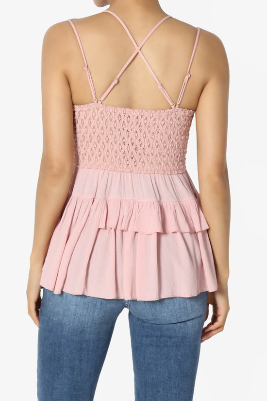 Load image into Gallery viewer, Lynden Crochet Lace Ruffle Peplum Cami CREAM MAUVE_2
