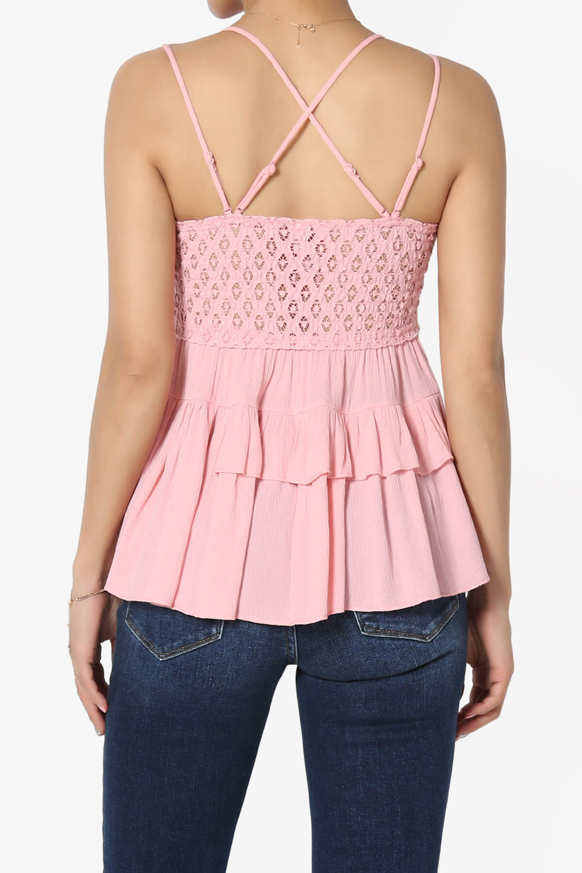 Load image into Gallery viewer, Lynden Crochet Lace Ruffle Peplum Cami DUSTY PINK_2

