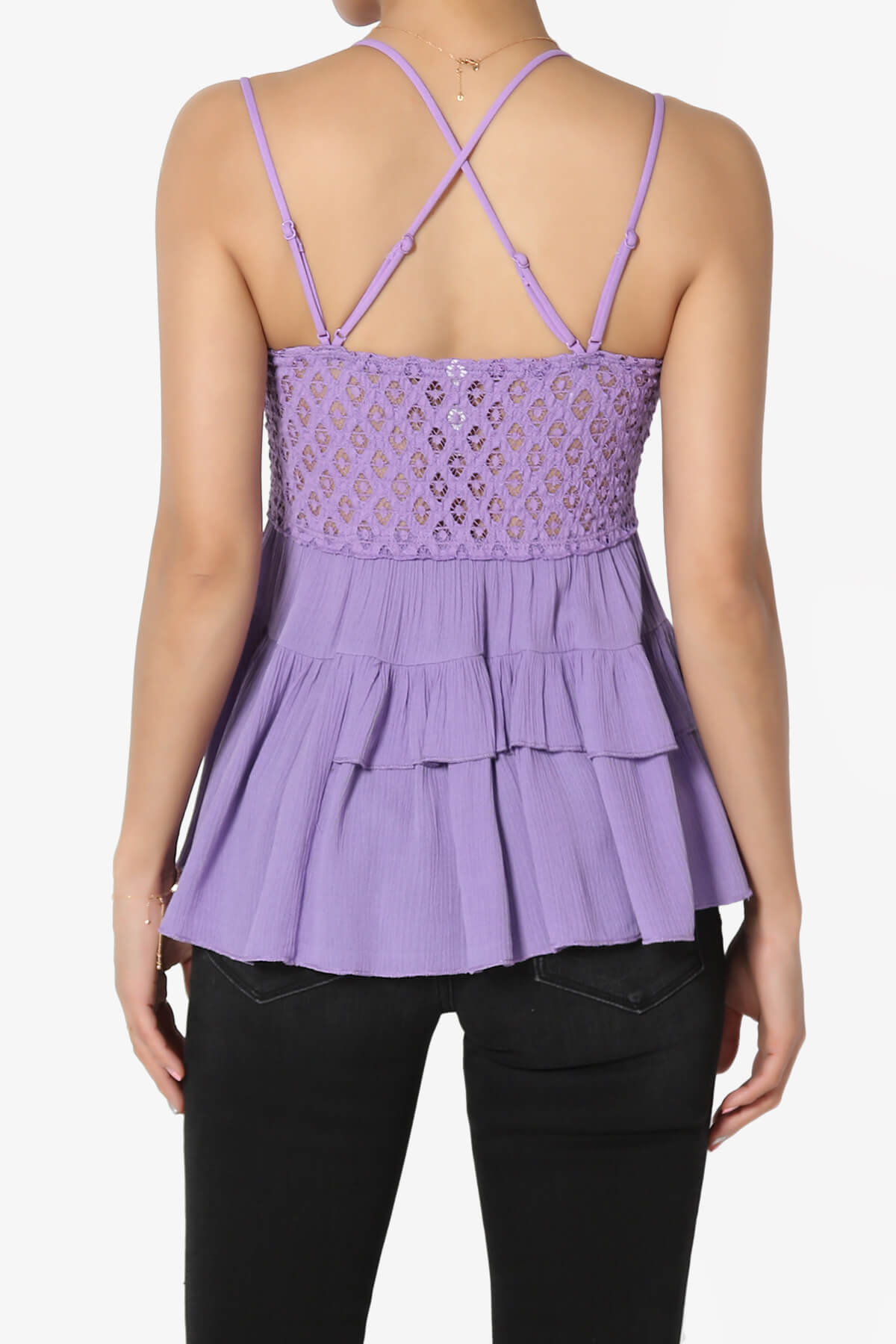 Load image into Gallery viewer, Lynden Crochet Lace Ruffle Peplum Cami LAVENDER_2
