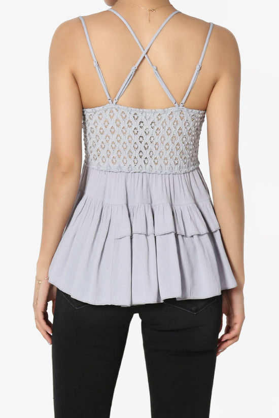 Load image into Gallery viewer, Lynden Crochet Lace Ruffle Peplum Cami LIGHT GREY_2
