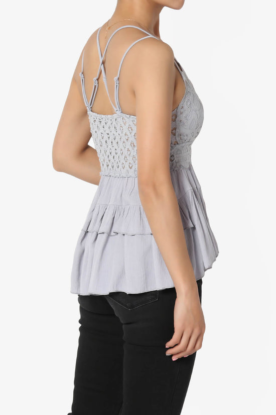 Load image into Gallery viewer, Lynden Crochet Lace Ruffle Peplum Cami LIGHT GREY_4
