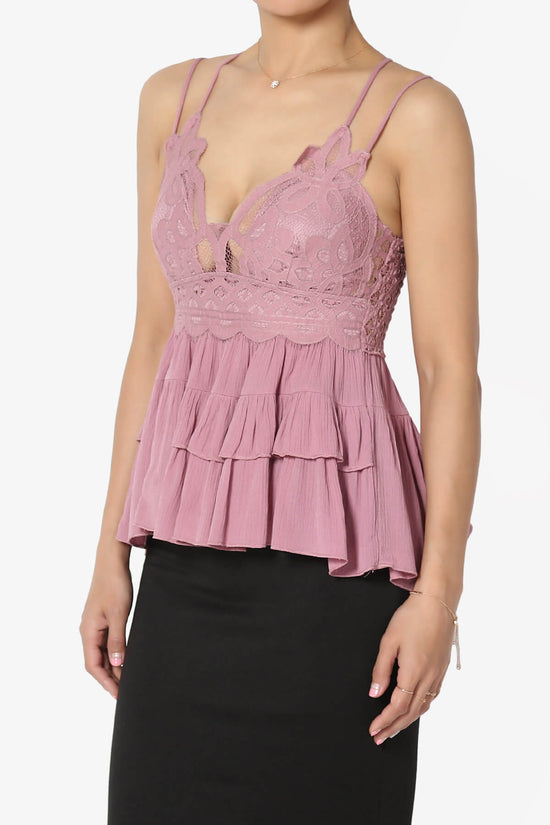 Load image into Gallery viewer, Lynden Crochet Lace Ruffle Peplum Cami LIGHT ROSE_3
