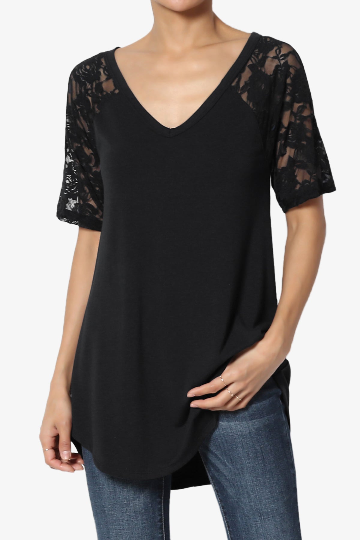 Helisa Lace Sleeve Jersey Top