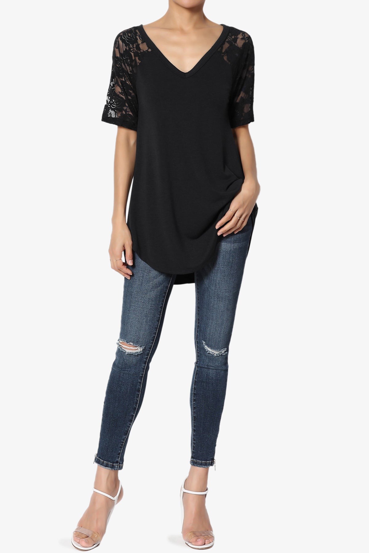 Helisa Lace Sleeve Jersey Top