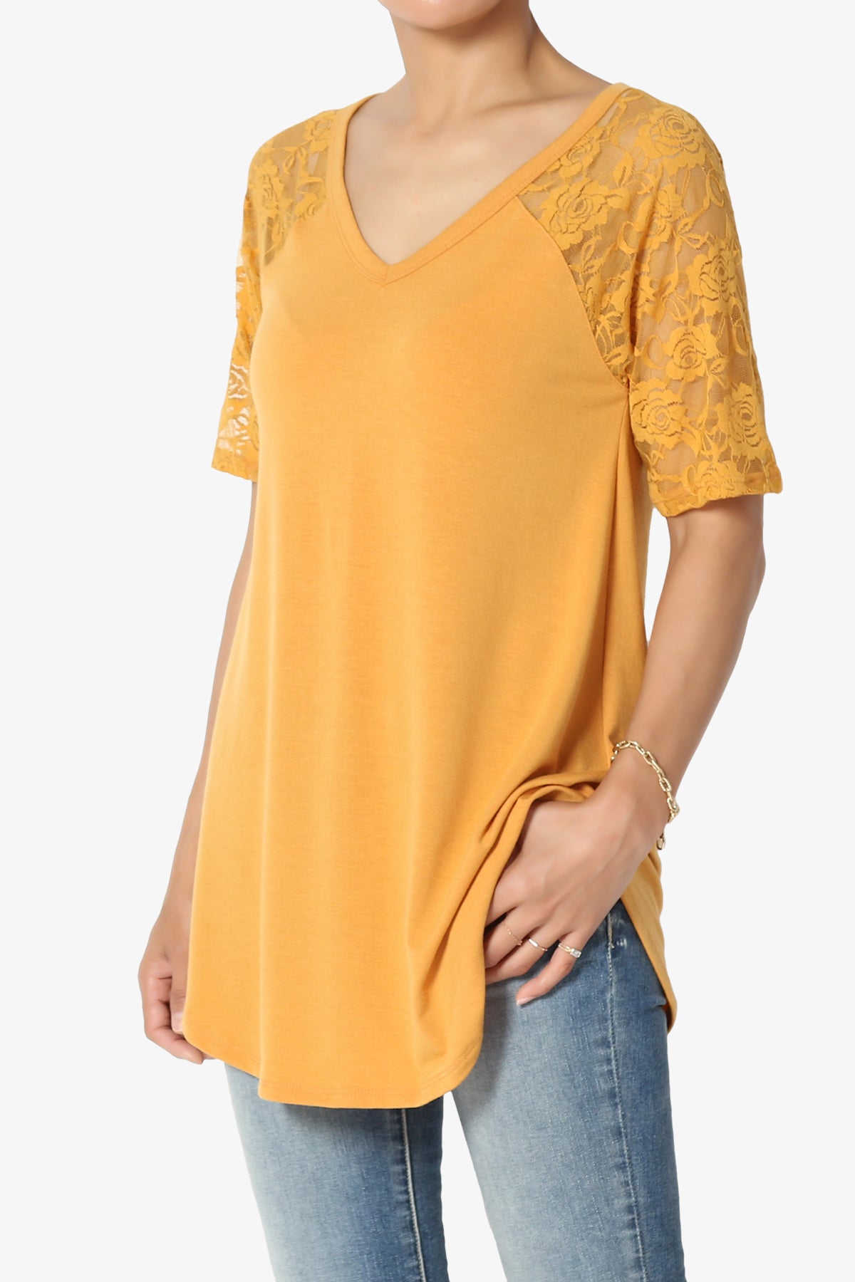 Helisa Lace Sleeve Jersey Top