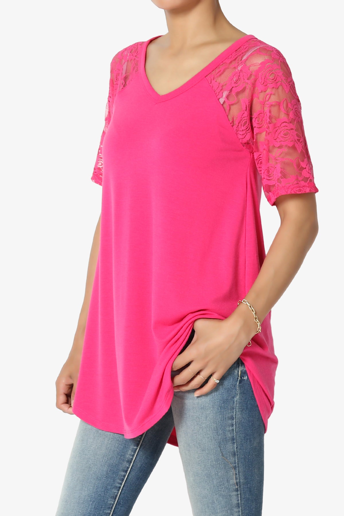 Helisa Lace Sleeve Jersey Top