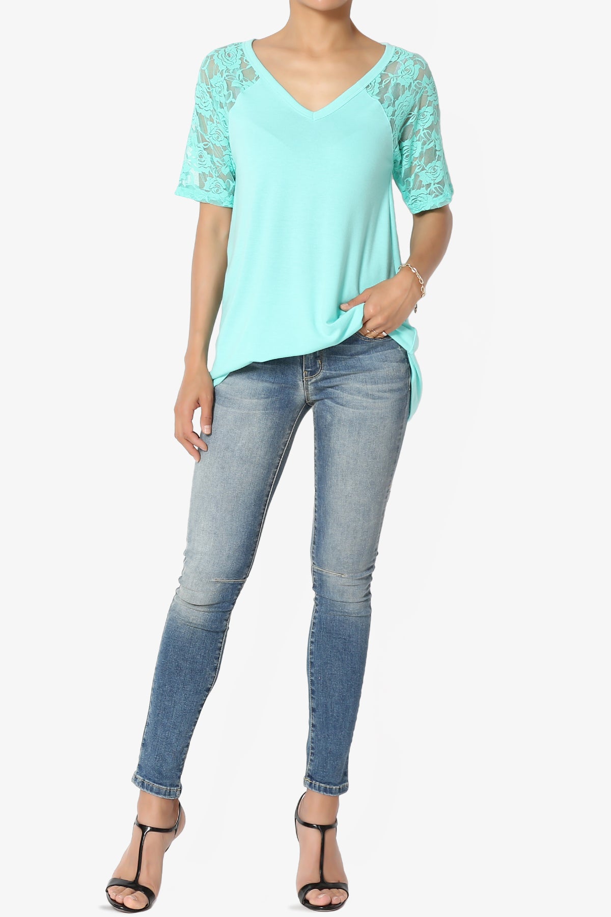 Helisa Lace Sleeve Jersey Top