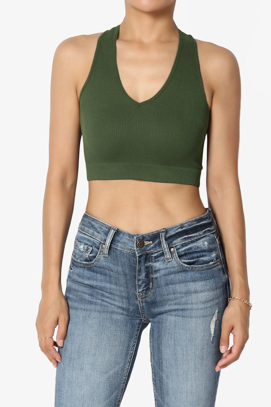 Load image into Gallery viewer, Daliyah Ribbed Seamless Halter Bra Top ARMY GREEN_1
