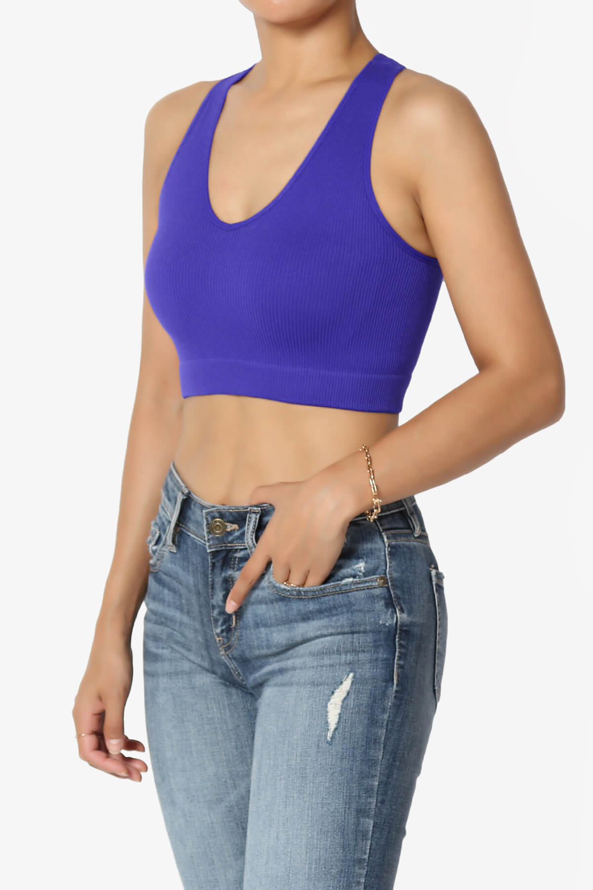 Load image into Gallery viewer, Daliyah Ribbed Seamless Halter Bra Top BRIGHT BLUE_3

