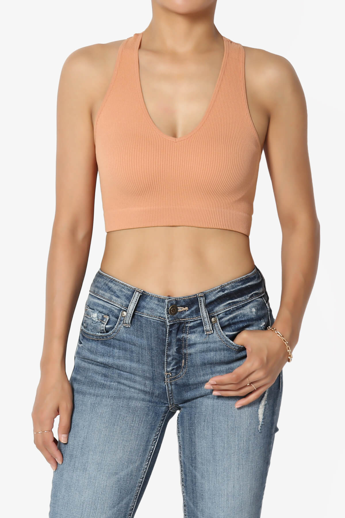 Load image into Gallery viewer, Daliyah Ribbed Seamless Halter Bra Top BUTTER ORANGE_1
