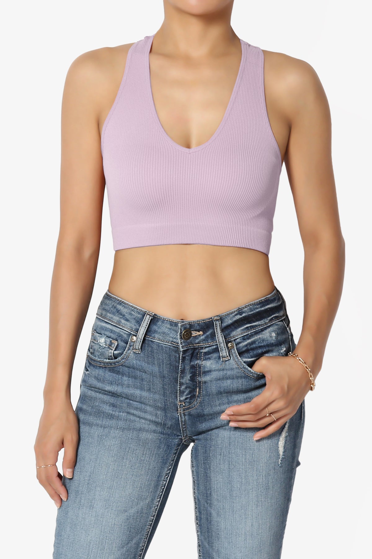Load image into Gallery viewer, Daliyah Ribbed Seamless Halter Bra Top DUSTY LAVENDER_1
