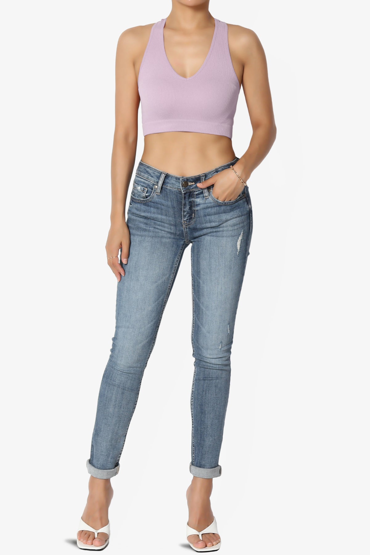 Load image into Gallery viewer, Daliyah Ribbed Seamless Halter Bra Top DUSTY LAVENDER_6
