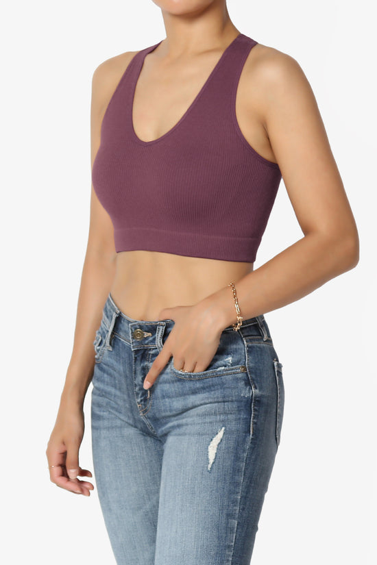Load image into Gallery viewer, Daliyah Ribbed Seamless Halter Bra Top DUSTY PLUM_3
