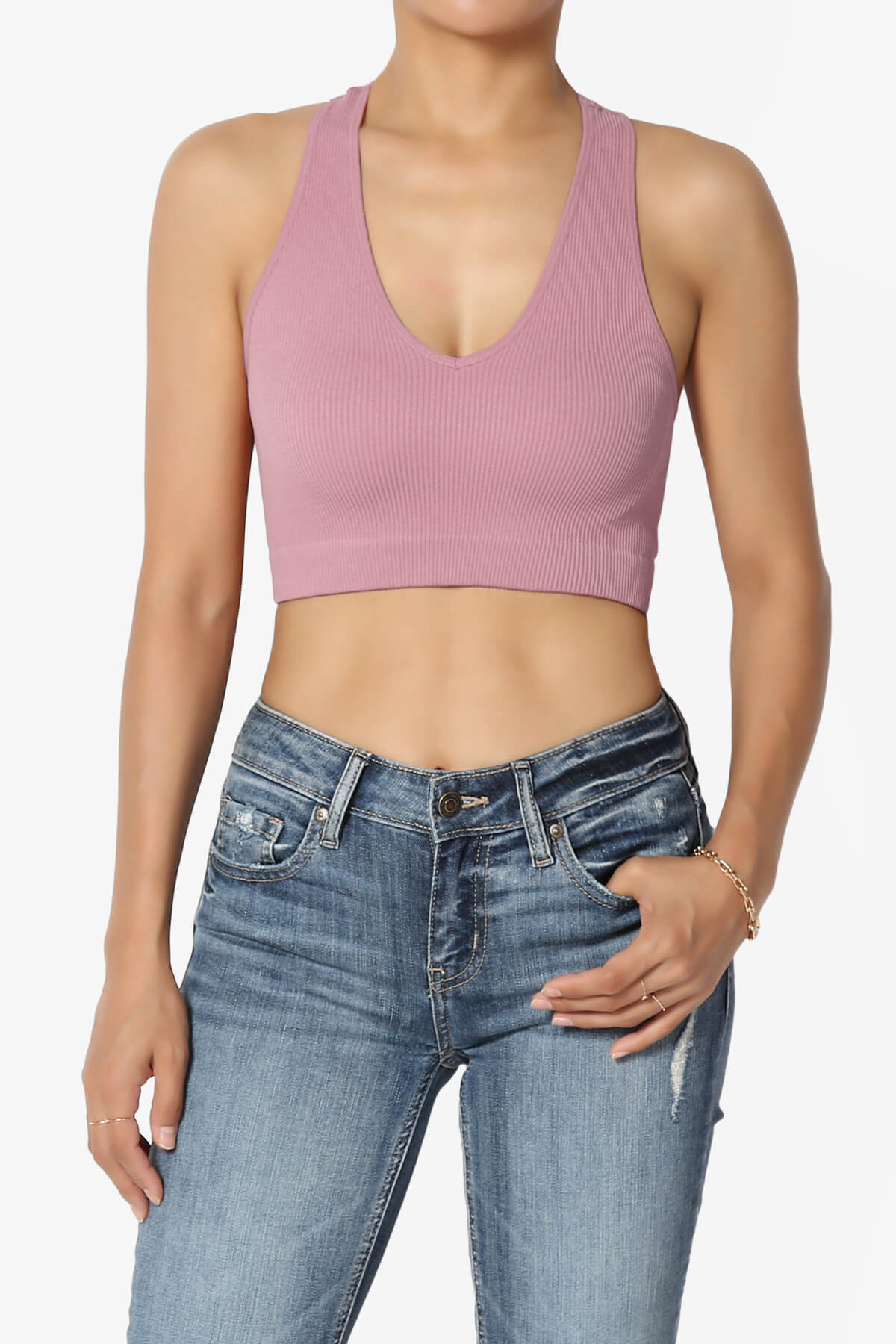 Load image into Gallery viewer, Daliyah Ribbed Seamless Halter Bra Top LIGHT ROSE_1
