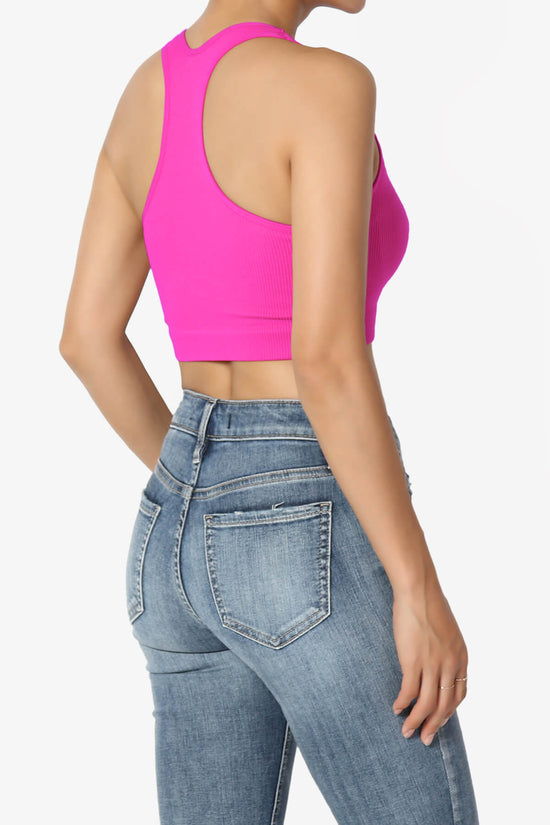 Load image into Gallery viewer, Daliyah Ribbed Seamless Halter Bra Top NEON HOT PINK_4
